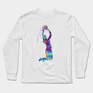 Volleyball Girl Player Setter Blue Purple Watercolor Art Sports Gifts Long Sleeve T-Shirt